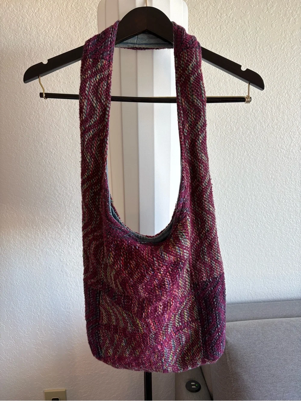 Boho Woven Patchwork Hobo Bag Multicolor Textile Shoulder Purse Artisan Hippie